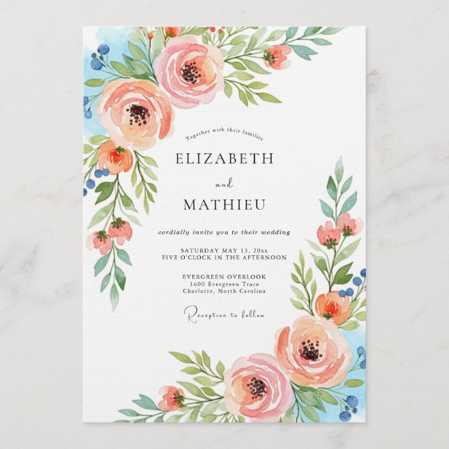 Peach Ethereal Flora Wedding Invitation (Front)