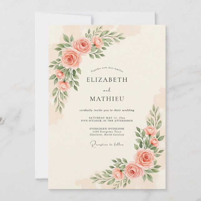 Peach Ethereal Flourish Wedding Invitation (Front)