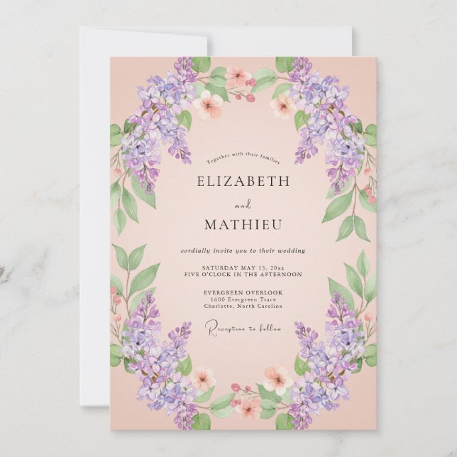 Peach Ethereal Lilac Spring Wedding Invitation (Front)