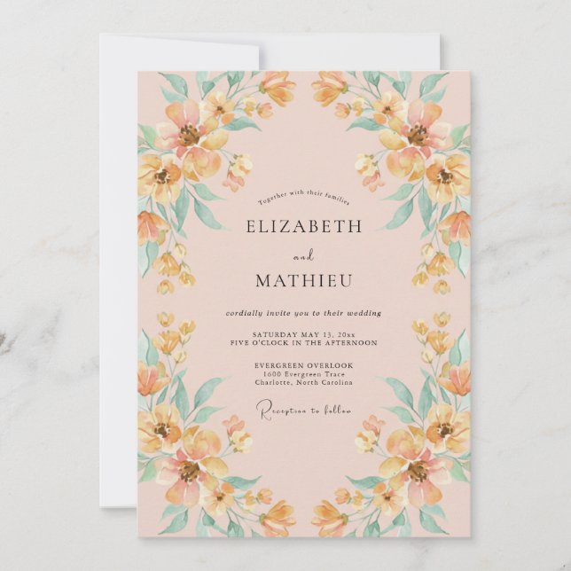 Peach Ethereal Wildflower Wedding Invitation (Front)