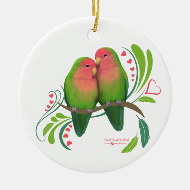 Peach Faced Love Birds Ceramic Ornament (Front)
