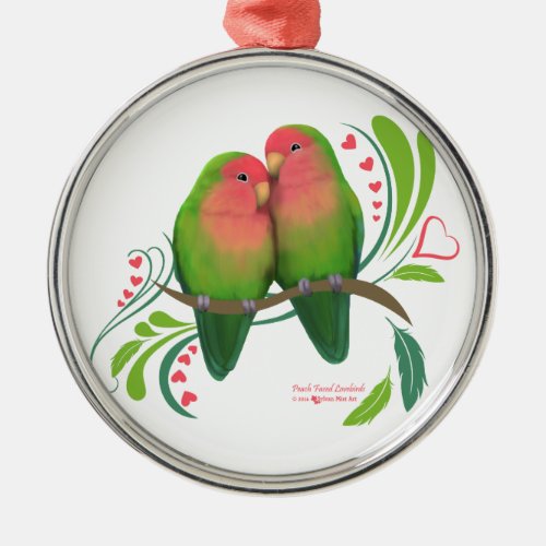 Peach Faced Love Birds Metal Ornament