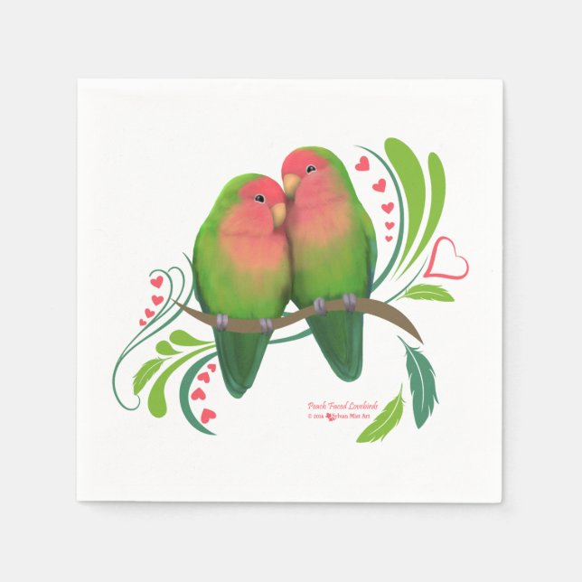 Peach Faced Love Birds Paper Napkins (Front)