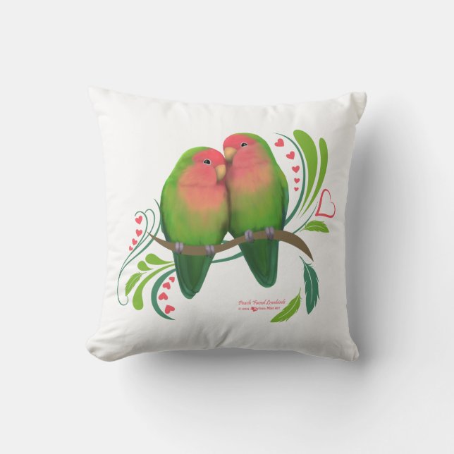 Peach Faced Love Birds Throw Pillow (Front)