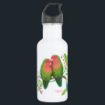 Peach Faced Love Birds Water Bottle<br><div class="desc">Peach Faced Love Birds with swirl designs</div>