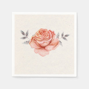 Peach Fairy Tale Glitter Rose Leaves Bridal Shower Napkins