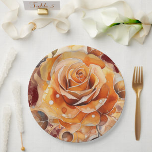 Peach Fall Rose Watercolor Paper Plates