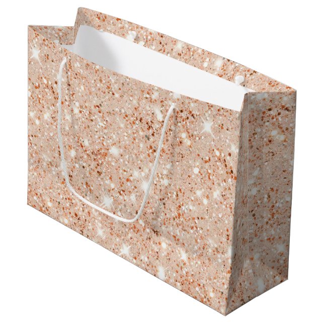 Peach Faux Glitter Birthday Large Gift Bag (Front Angled)