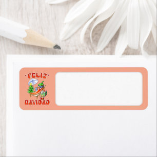 Peach Feliz Navidad Chilli Drawing Blank Address Label
