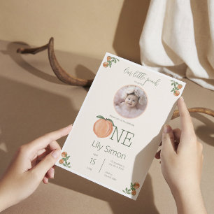 Peach First Birthday Cute Watercolor Invitation