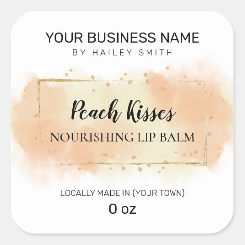 Peach Flavored Orange Ink Lip Balm Square Sticker