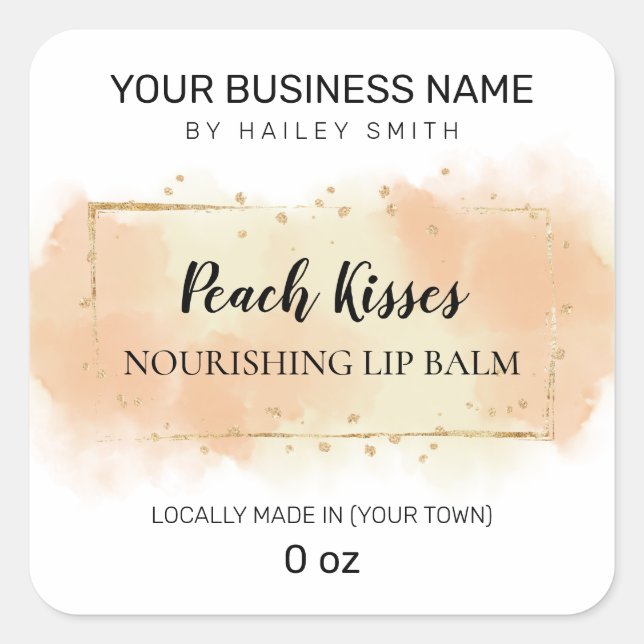 Peach Flavored Orange Ink Lip Balm Square Sticker (Front)