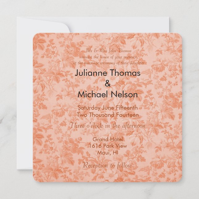 Peach Flora Wedding Invitation (Front)