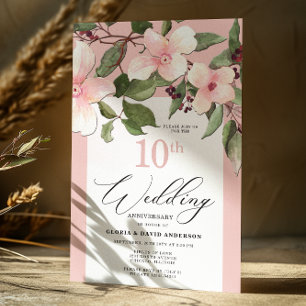 Peach Floral 10th Wedding Anniversary Invitation