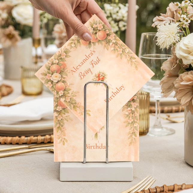 Peach Floral 1st Birthday Napkins (Creator Uploaded)