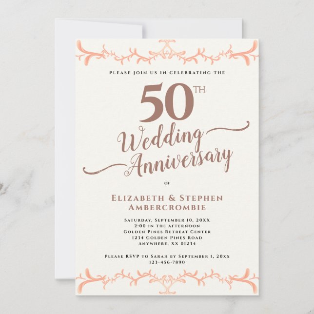 Peach Floral 50th Wedding Anniversary Invitation (Front)