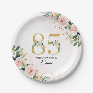 Peach Floral 85th Birthday Paper Plates