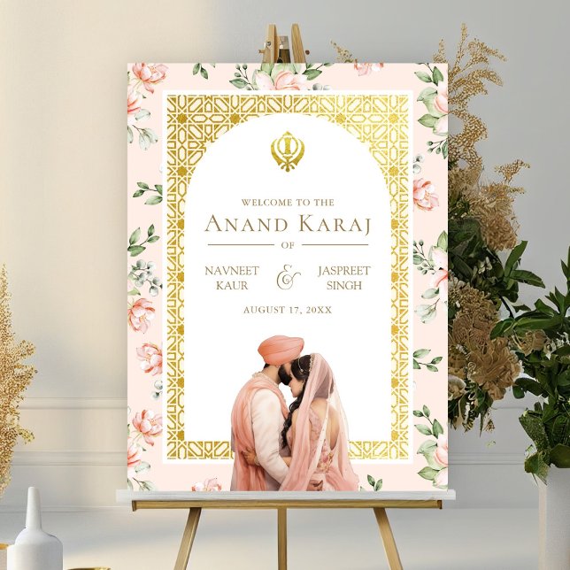 Peach Floral Anand Karaj Sikh Wedding Welcome Sign (Creator Uploaded)