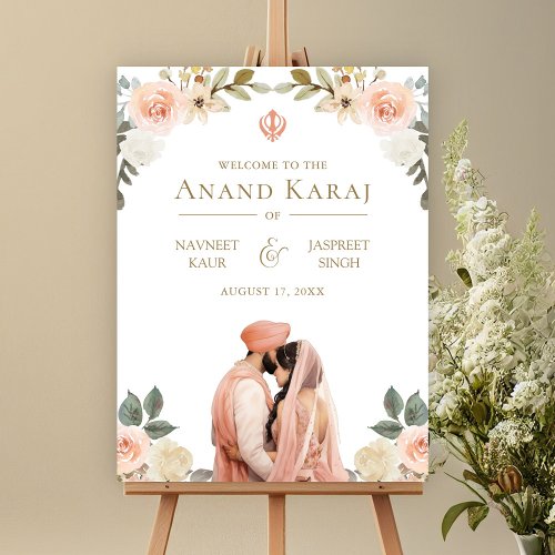 Peach Floral Anand Karaj Sikh Wedding Welcome Sign
