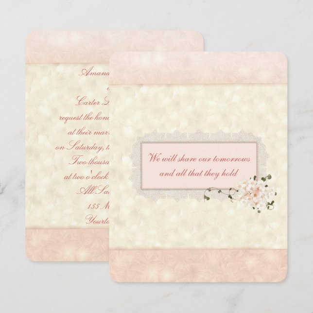 Peach Floral and Lace Wedding Invitation (Front/Back)