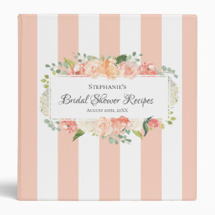 Peach Floral and Stripes Bridal Shower Recipes 3 Ring Binder