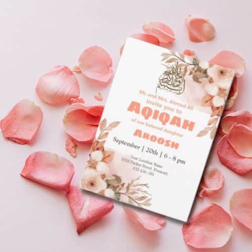 Peach floral Aqeeqah- Aqiqah- Muslim Invitation