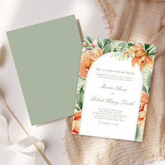 Peach Floral Arch Elegant Botanical Wedding Invitation