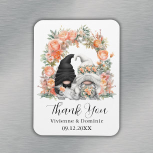 Peach Floral Arch Gnome Wedding Thank You Card Magnet