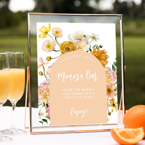 Peach Floral Arch Mimosa Bar Sign