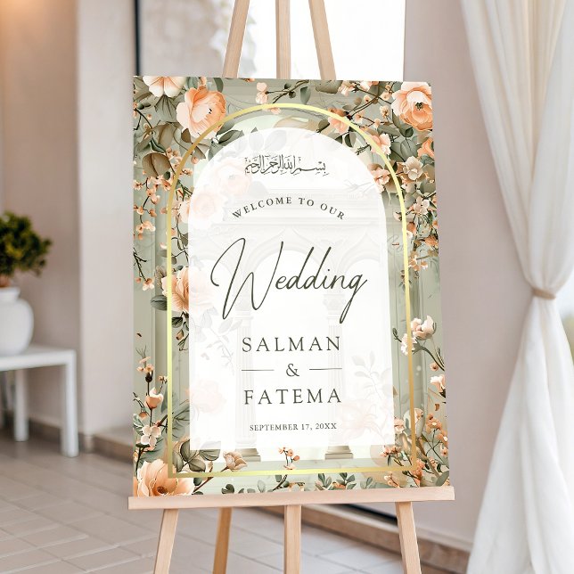 Peach Floral Arch Muslim Wedding Welcome Sign (Creator Uploaded)
