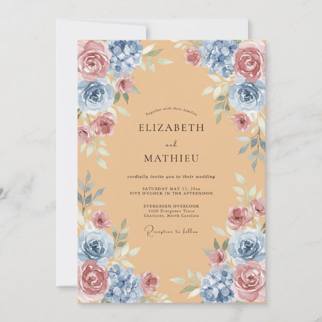 Peach Floral Arch Romance Wedding Invitation (Front)