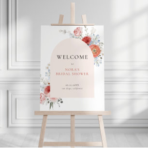 Peach Floral Arch Welcome Sign