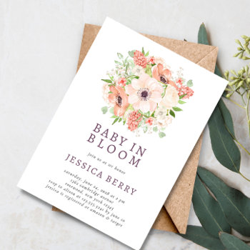 Peach Floral Baby In Bloom Baby Shower Invitation by lilanab2 at Zazzle