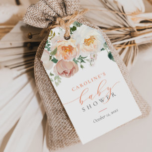 Peach Floral Baby In Bloom Girl Baby Shower Gift Tags