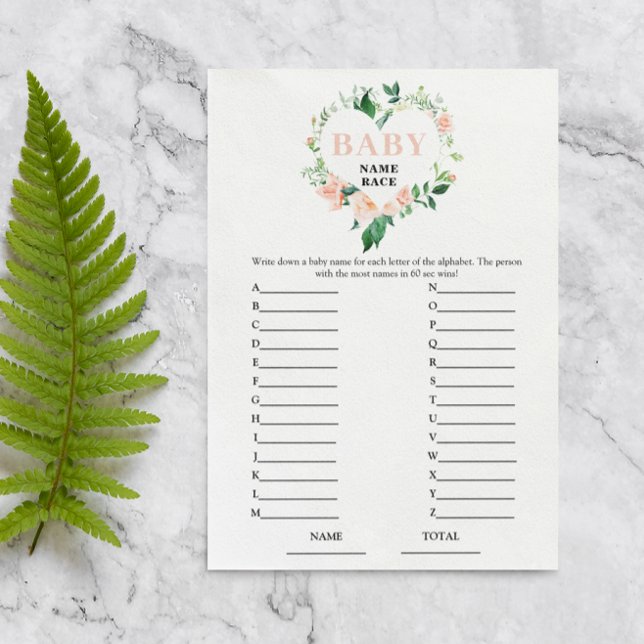 Peach Floral Baby Name Race Baby Shower Game (Creator Uploaded)