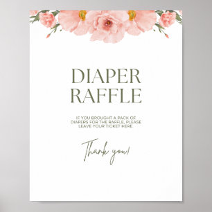 Peach Floral Baby Shower Diaper Raffle Poster