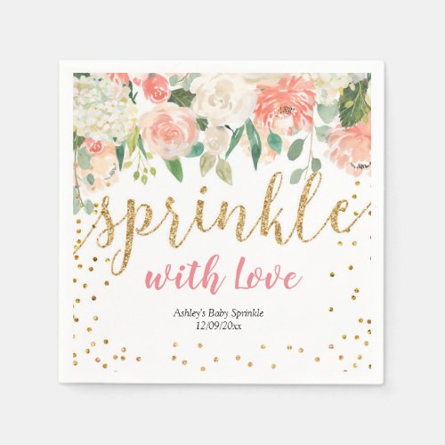 Peach Floral Baby Sprinkle Paper Party Napkin