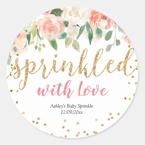 Peach Floral Baby Sprinkle Sticker