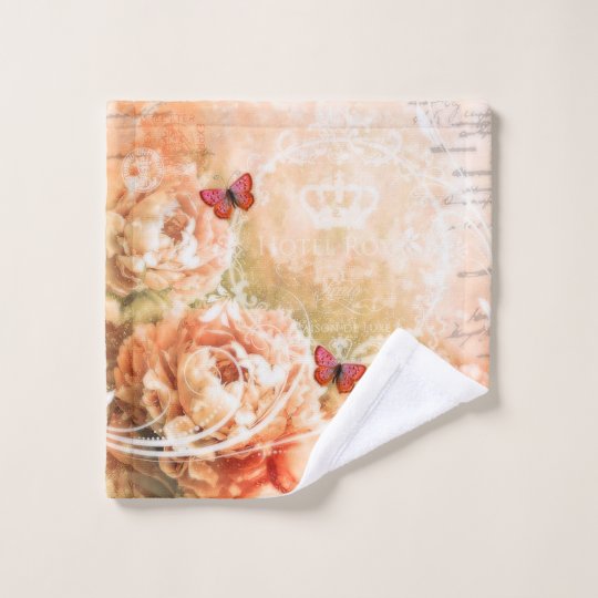 Peach floral bath towel set