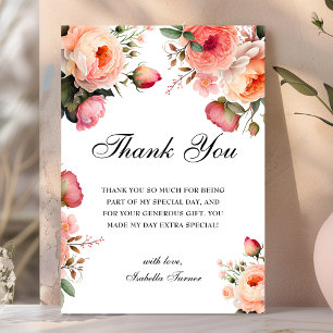 Peach Floral Birthday Thank You Card