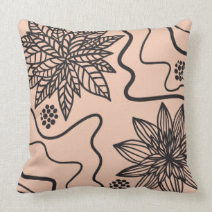 PEACH FLORAL BLACK DESIGN Retro Throw Pillow
