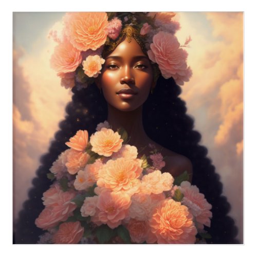 Peach Floral Black Woman Acrylic Print