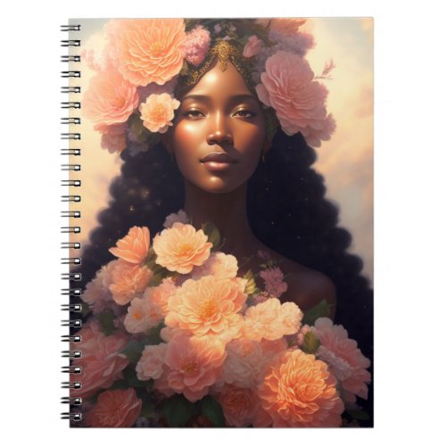 Peach Floral Black Woman Angelic Bloomcore Notebook