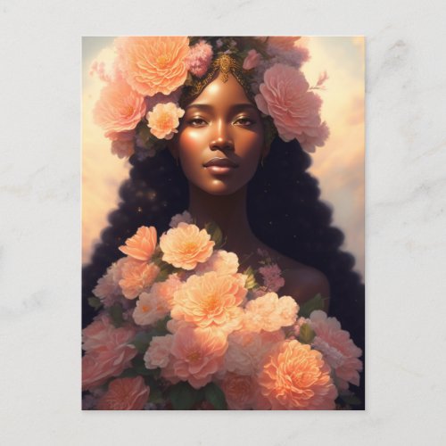 Peach Floral Black Woman Angelic Bloomcore Postcard