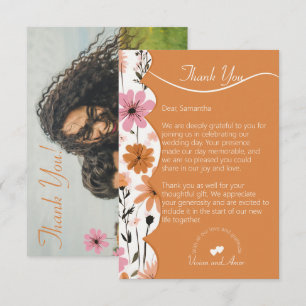 Peach Floral Boarder and Burnt Orange Wedding  Thank You Card