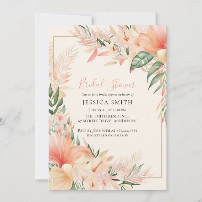Peach Floral Boho Bridal Shower Invitation (Front)