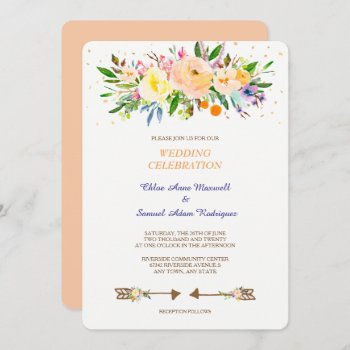 Peach Floral Bouquet Wedding Invitation by AvenueCentral at Zazzle