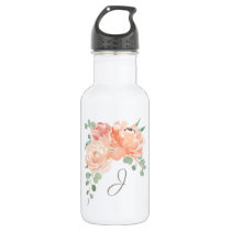 Peach Floral Bouquet with any Monogram Stainless Steel Water Bottle Peach Floral Bouquet with any Monogram Stainless Steel Water Bottle