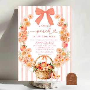 Peach Floral Bow Coquette Baby Shower Invitation