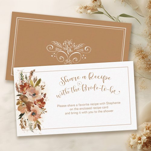 Peach Floral Bridal Shower Brown Recipe Request Enclosure Card